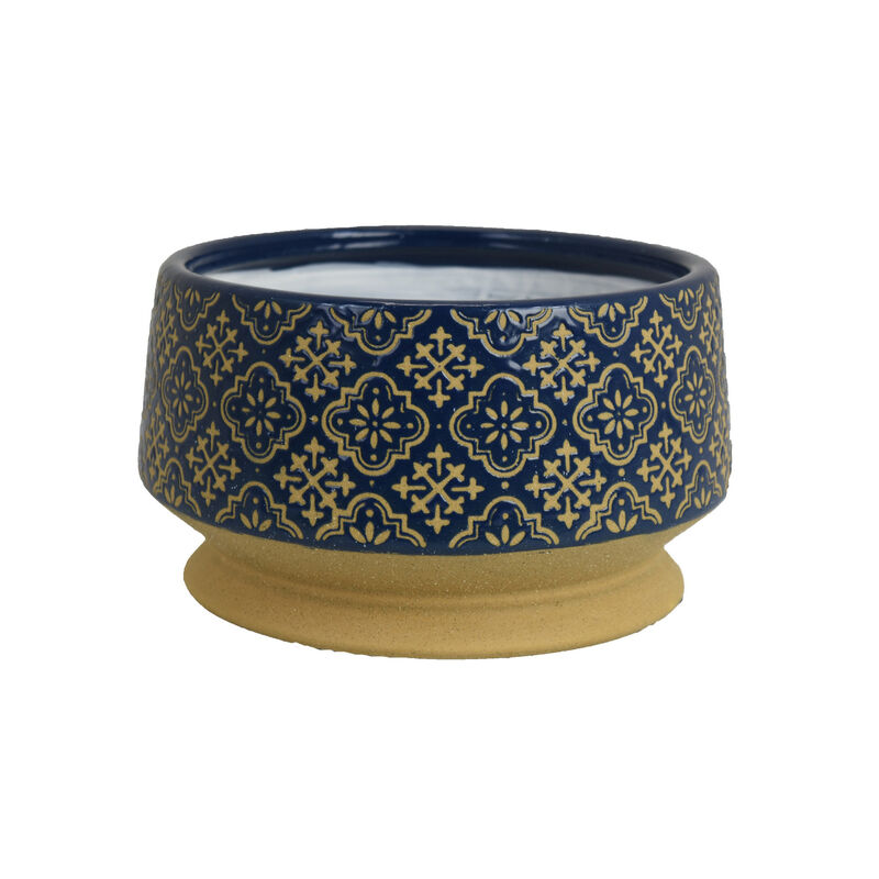 Hea Decorative Planter, Blue Gold Moroccan Pattern Footed Bowl, 10 Inch image number 2