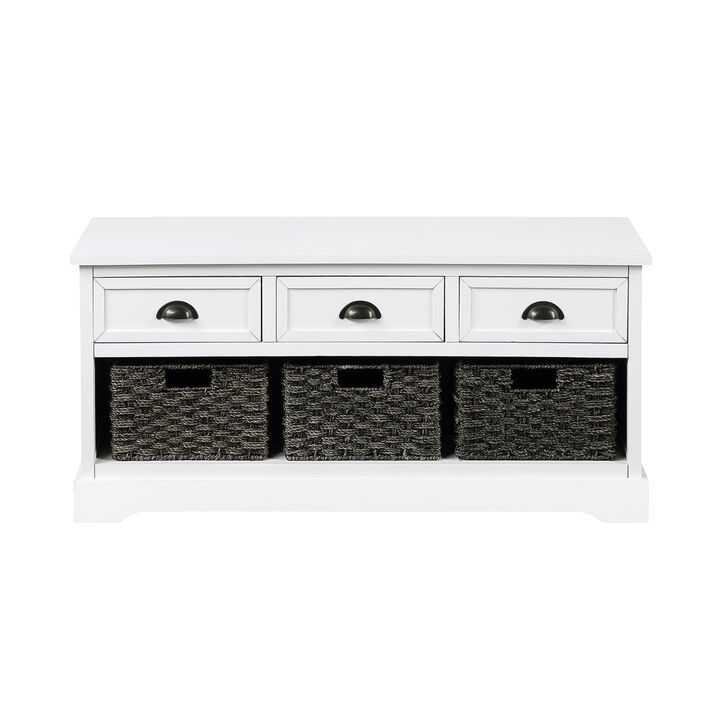 U_STYLE Homes Collection Wicker Storage Bench with 3 Drawers and 3 Woven Baskets