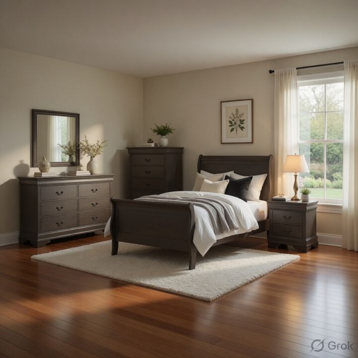 Full Size Bedroom Set, Traditional Carved Wood Design, Gray Finish, 4-Piece Set with Bed, Nightstands and Dresser