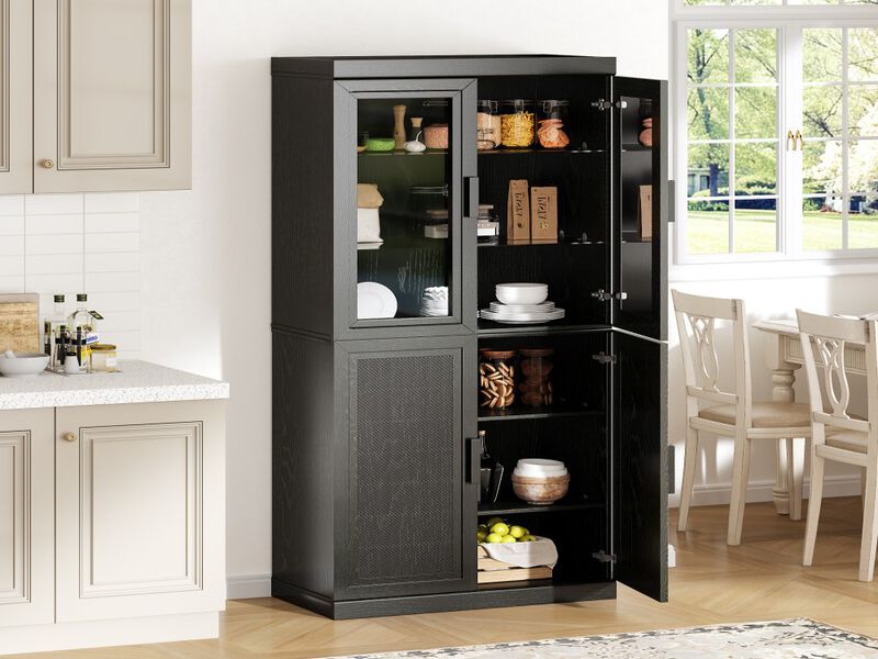 Simple Glass Cabinet Door Decoration Storage Cabinet Combination Cabinet with 6-Story Shelves image number 2