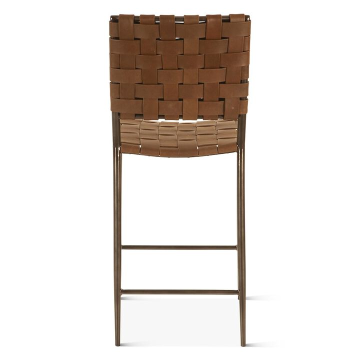 World Interiors Lund 17" Counter Chair in Tobacco Buffalo Leather with Iron
