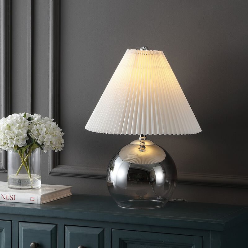 Louisa Mid-Century Modern Round Glass/Iron Pleated Shade LED Table Lamp