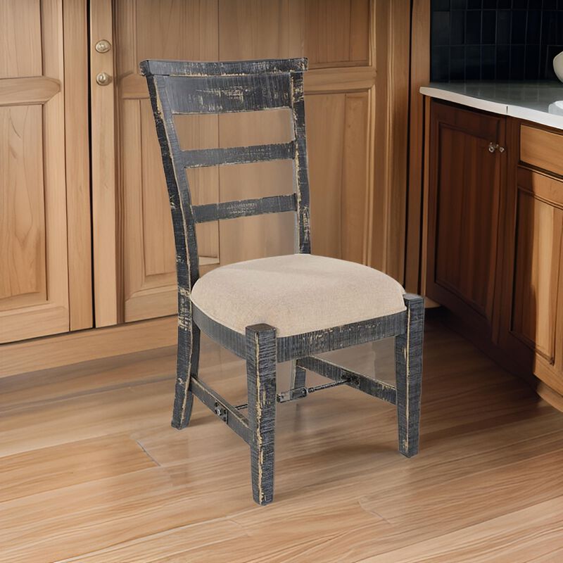 Rena Side Dining Chair Set of 2, Metal Turnbuckle, Black Mahogany Wood - Benzara