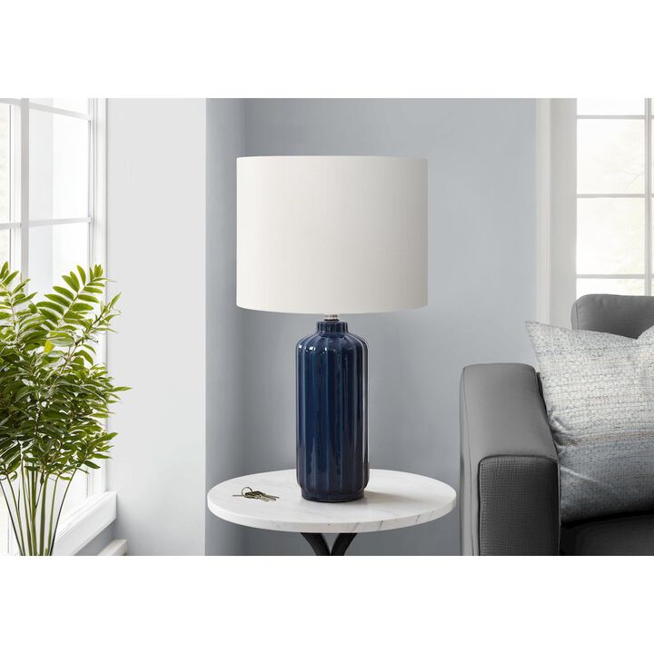 23"H, Table Lamp, Blue Ceramic, Ivory / Cream Shade, Contemporary, Modern