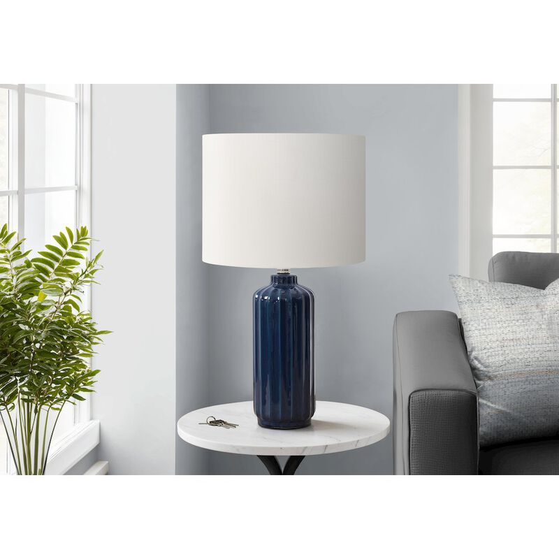 23"H, Table Lamp, Blue Ceramic, Ivory / Cream Shade, Contemporary, Modern