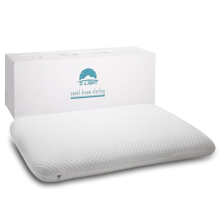 DLIGHT BD Slim 3.2"" Stomach Sleeping Memory Foam Pillow-Thin, Flat, Soft Yet Supportative for Belly, Back& Stomach Sleepers