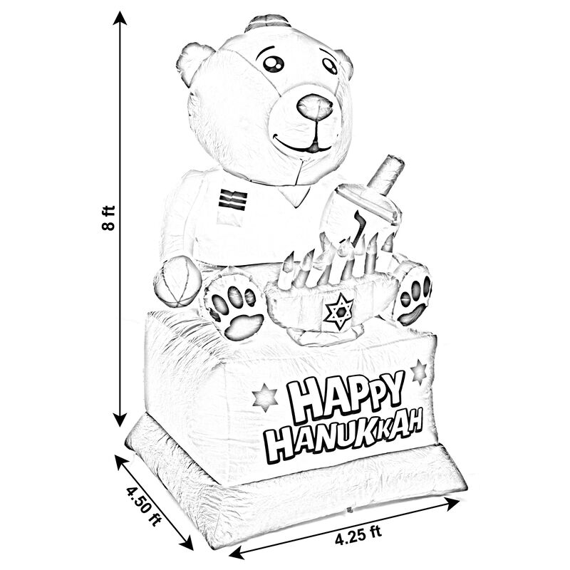 Giant Hanukkah Inflatable Bear - Yard Decor with Built-in Bulbs, Tie-Down Points, and Powerful Built in Fan