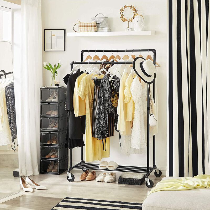 BreeBe Black Clothes Rack on Wheels with 2 Rails
