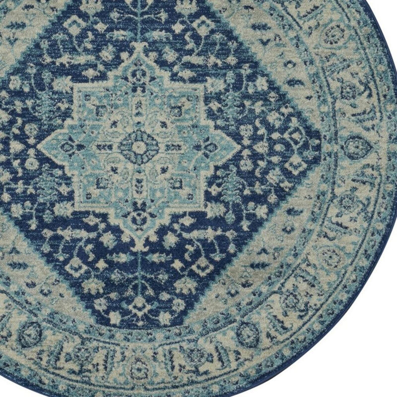 HomeRoots Floral Medallion Distressed Round Rug image number 2