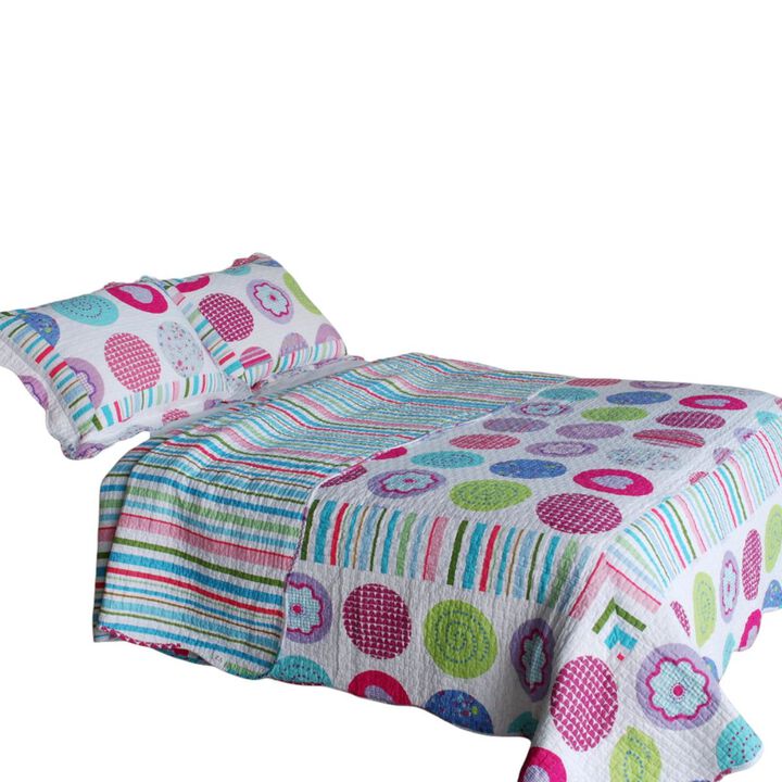Vermicelli Quilted Cotton Printed Quilt Set Queen Size Tropical Bubbles Design Set