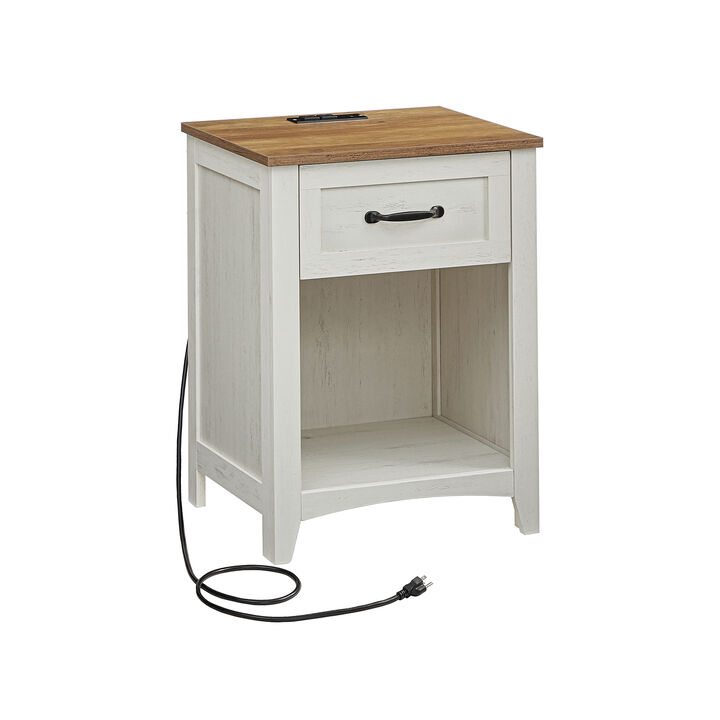 Nightstand with Charging Station and Open Compartment for Convenient Storage