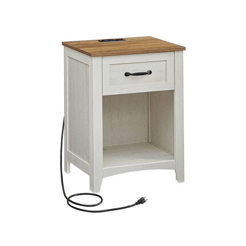 Nightstand with Charging Station and Open Compartment for Convenient Storage