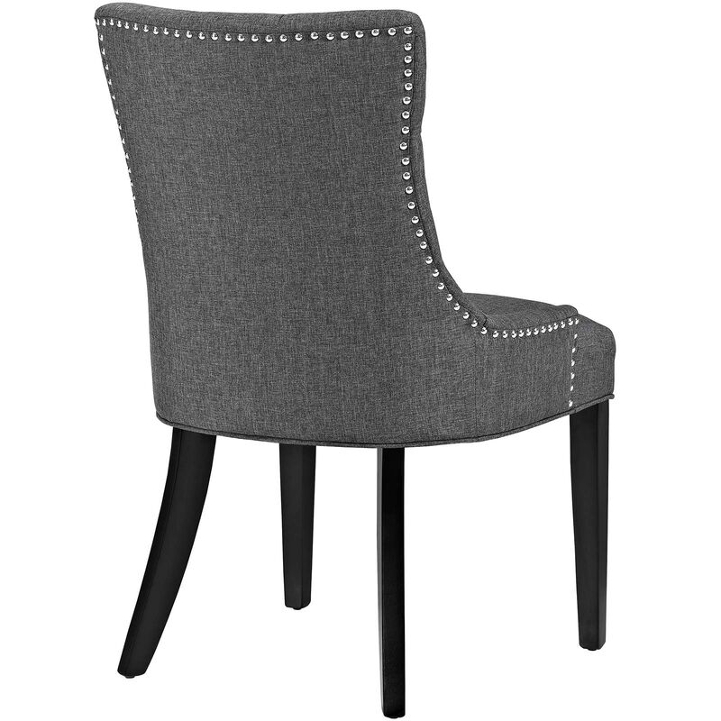 25 Inch Modern Dining Chair, Button Tufted Back, Dark Gray Fabric-Benzara