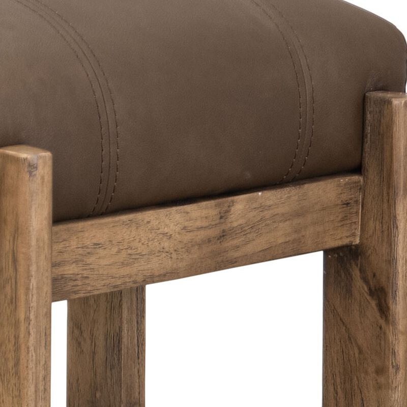 Eray Counter Stool, Almond Barrel Brown, Rustic Dark Faux Leather