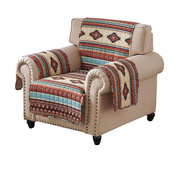 Linda 81 Inch Armchair Cover, Polyester Fill, Geometric Motifs, Clay Brown - Benzara