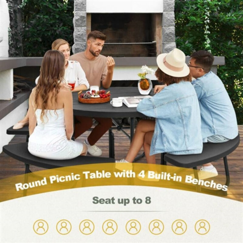 Weather-Resistant Metal and HDPE Picnic Table Set with Benches
