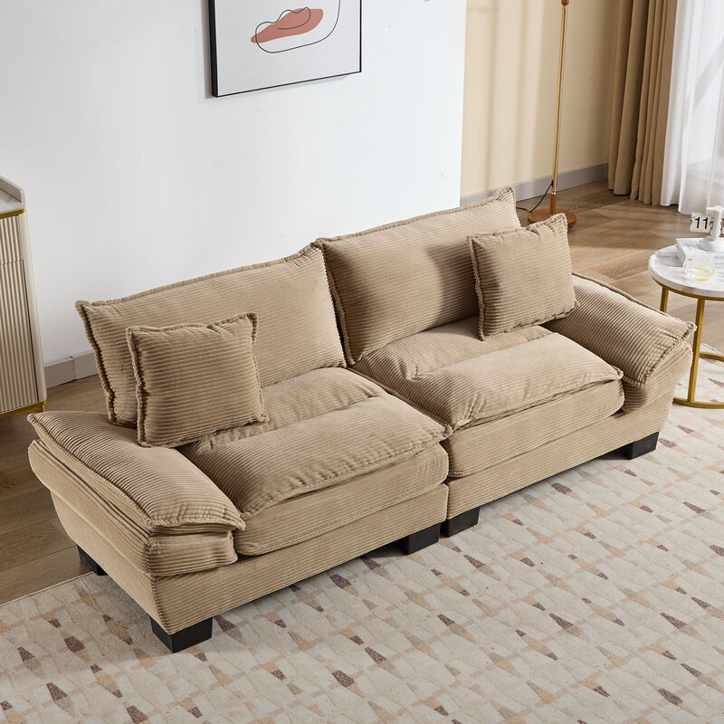 Merax Corduroy Sofa Loveseat Sofa with Pillows
