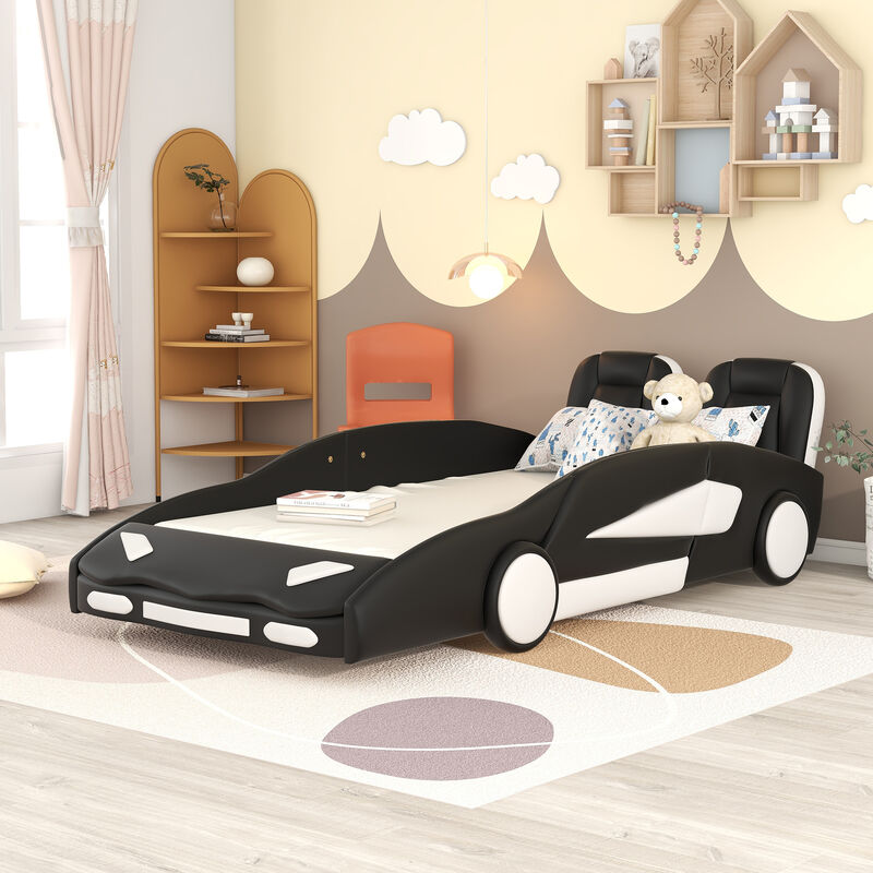 Race Car-Shaped Platform Bed with Wheels Fun & Sturdy Kids' Bed Frame