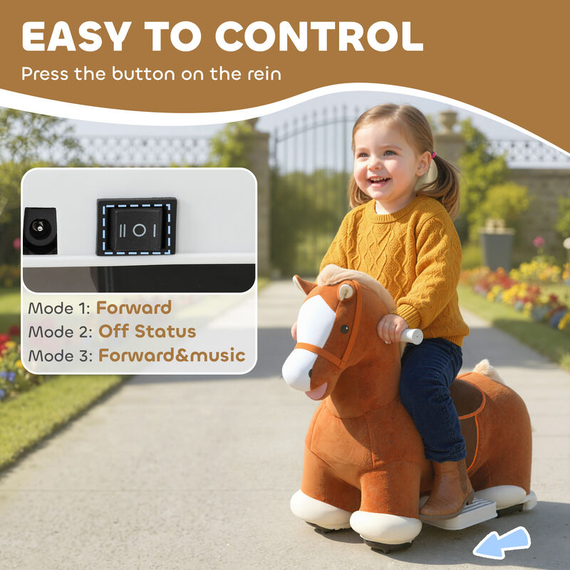 BreeBe 6V Battery Powered Ride on Horse with Music, Forward, Foot Pedal, Soft Touch, Washable Cover, image number 4