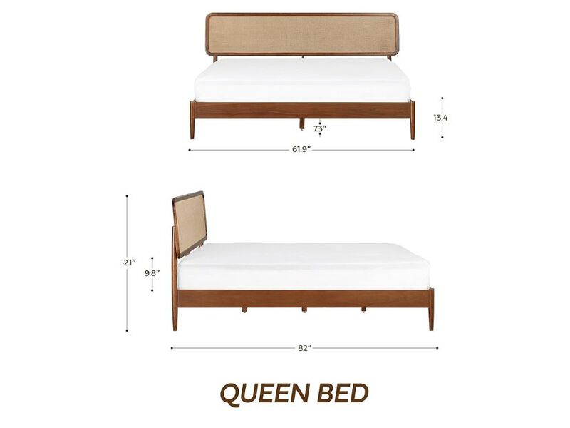 Lupin Wooden Bed Frame With Headboard, Crafted From Walnut, Rubber Wood With Silent Slats And Wood Central Supports, 1000 Lb Capacity, Effortless Assembly, Queen - Dark Walnut