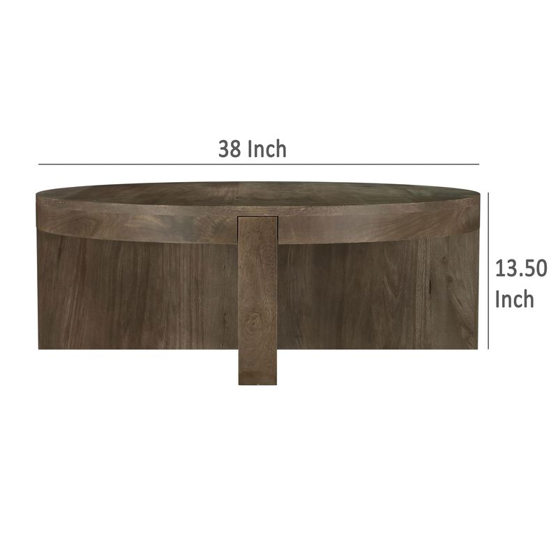 Kinaj Coffee Table, Dark Brown Solid Mango Wood, Round 38 Inch Top