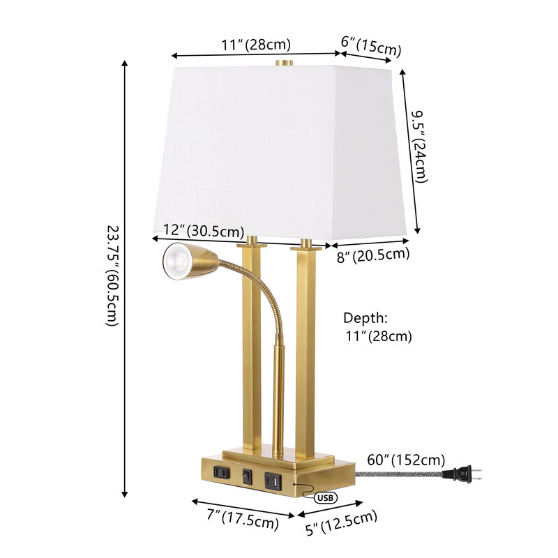 Blaire 2-Light Modern Farmhouse Metal LED Table Lamp with USB Charging port
