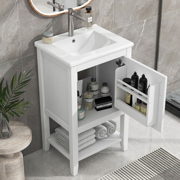 ELEMENT ACE Freestanding Bathroom Vanity with Integrated Sink, Soft Closing Door Cabinet, Open Shelf and Storage Rack for Bathroom Essentials Storage Organization
