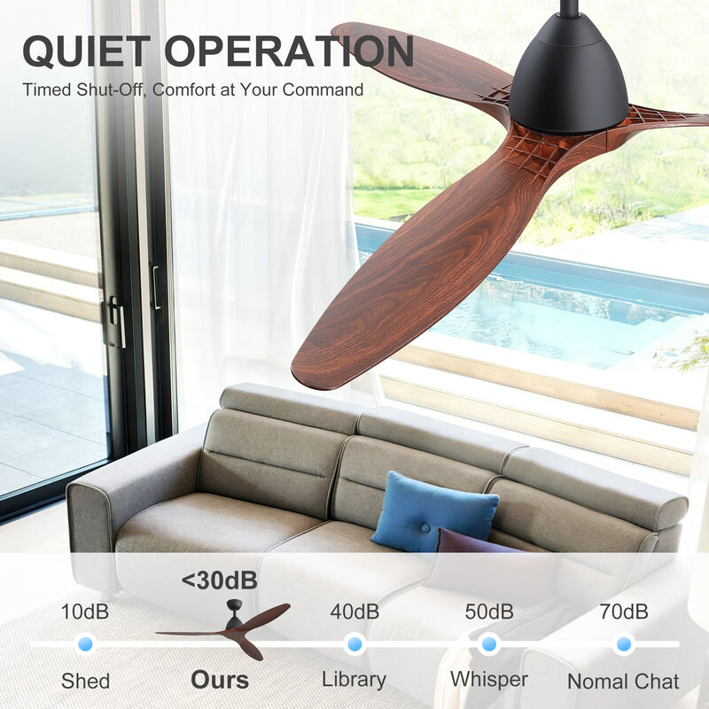 Breezary 56" Ceiling Fan No Light, 3 Blade, 6 Speed, Remote Control image number 3