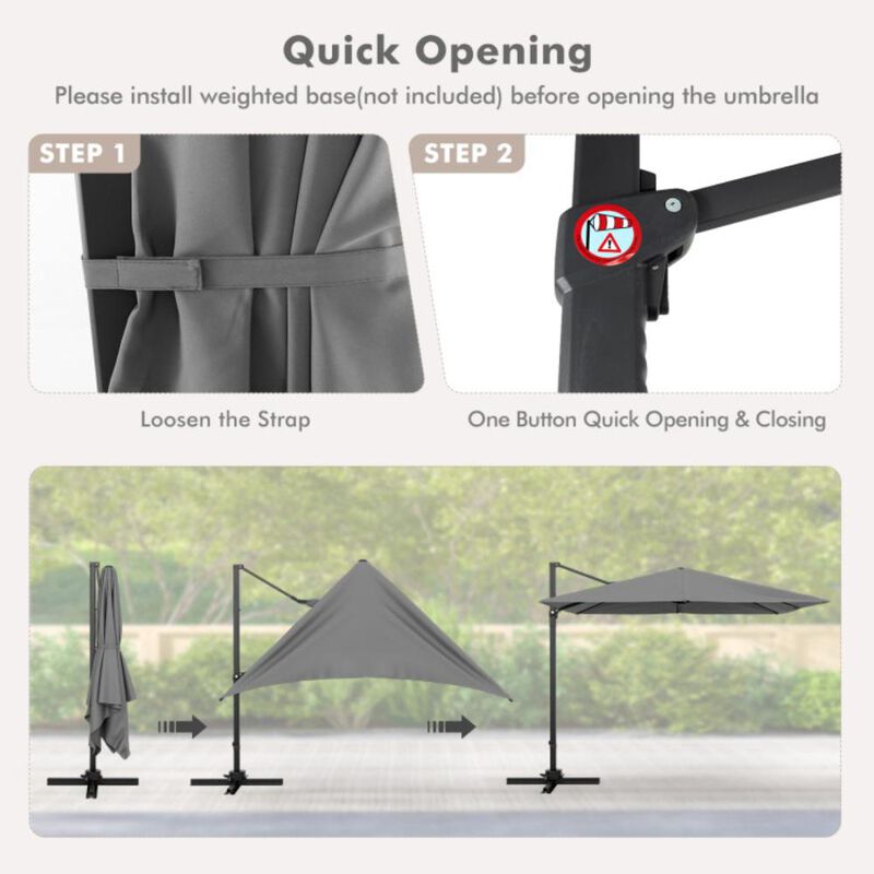 Hivvago 9.5 Feet Square Patio Cantilever Umbrella with 360&deg; Rotation image number 6