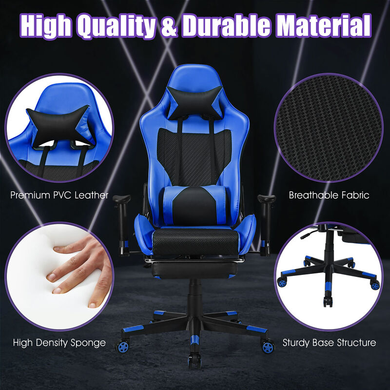 Costway Massage Gaming Chair Reclining Racing Office Computer Chair with Footrest Blue