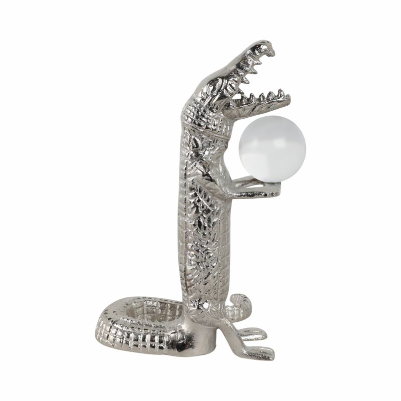 10x6" Crocodile Holding Acrylic Ball, Silver image number 2