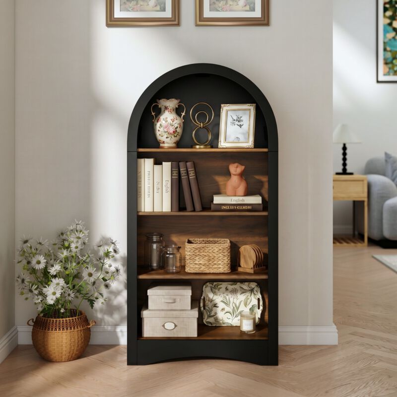 Jigfat Low‑Profile Arched Top 4‑Tier Open Bookcase image number 2
