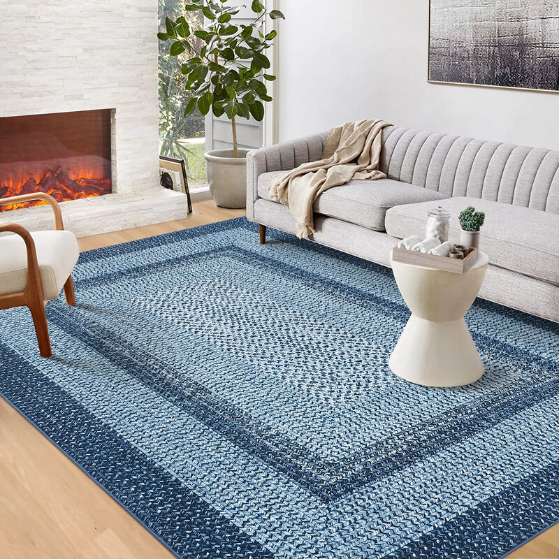 Farmhouse Runner Rugs Braided Print Hallway Rug with Non Slip Rubber Backing Washable Stain image number 2