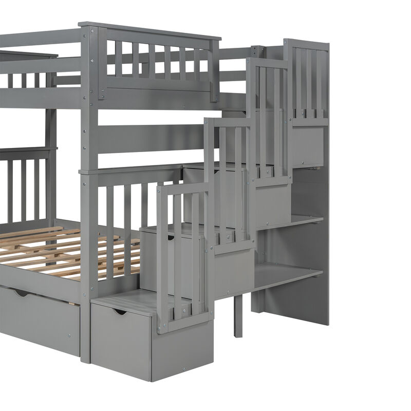 Merax Full Bunk Bed with Shelves and 6 Storage Drawers