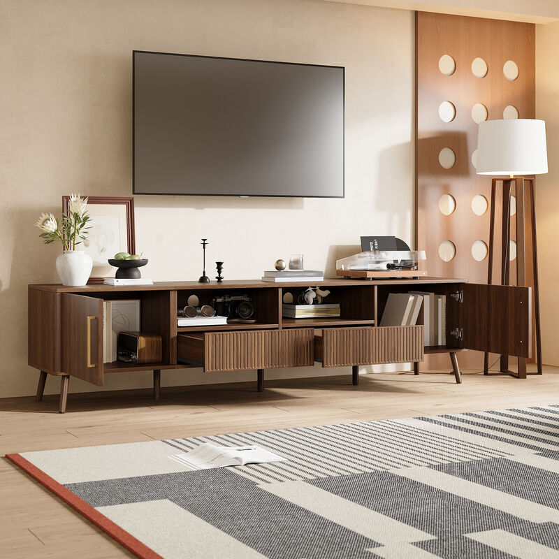 Merax Entertainment Center with Fluted Drawer Fronts, Closed Cabinets & Open Storage image number 2