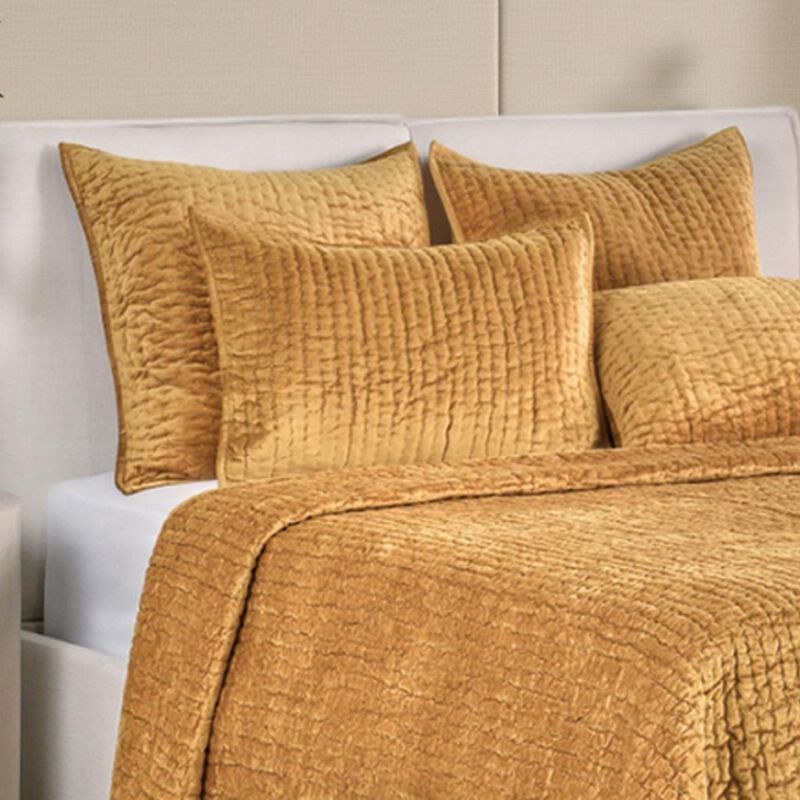 Romie Lumbar King Pillow Sham, Honey Gold Rayon Velvet, Cotton, 20x36 - Benzara