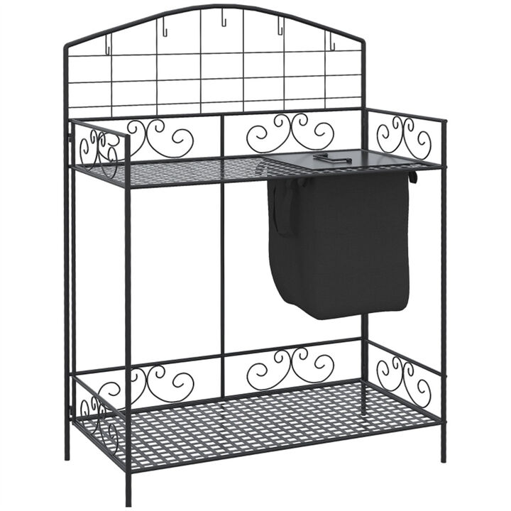 Outdoor Potting Bench &ndash; Wooden Garden Work Table with Open Shelf Storage