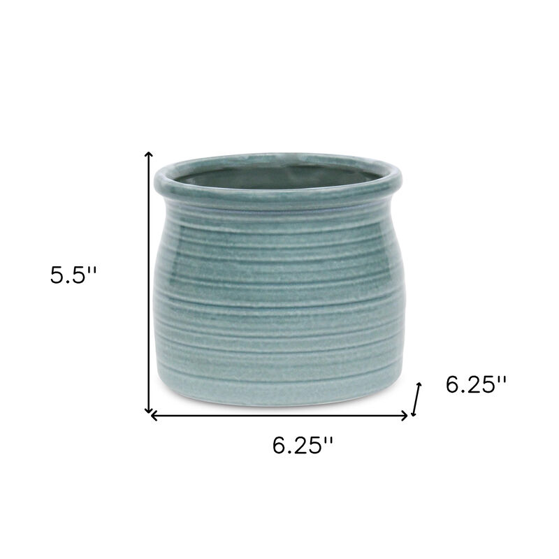 HomeRoots Blue Ceramic 22 Ounce Striped Round Distressed Pot Planter image number 3