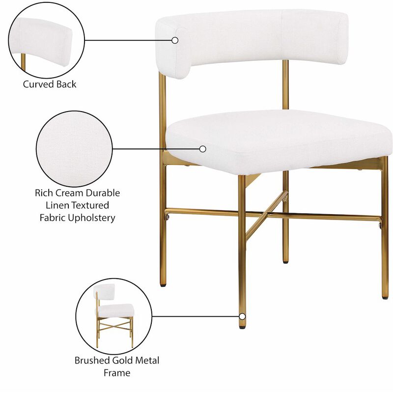 Meridian Furniture Rivage Cream Durable Linen Textured Fabric Dining Chair, Set of 2