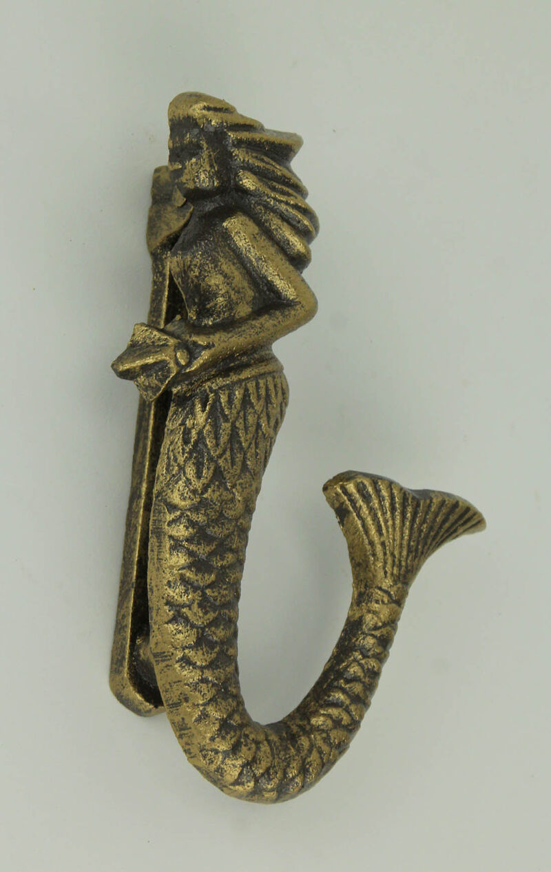 Antique Bronze Finish Cast Iron Coastal Mermaid Door Knocker Front Door Decor image number 1