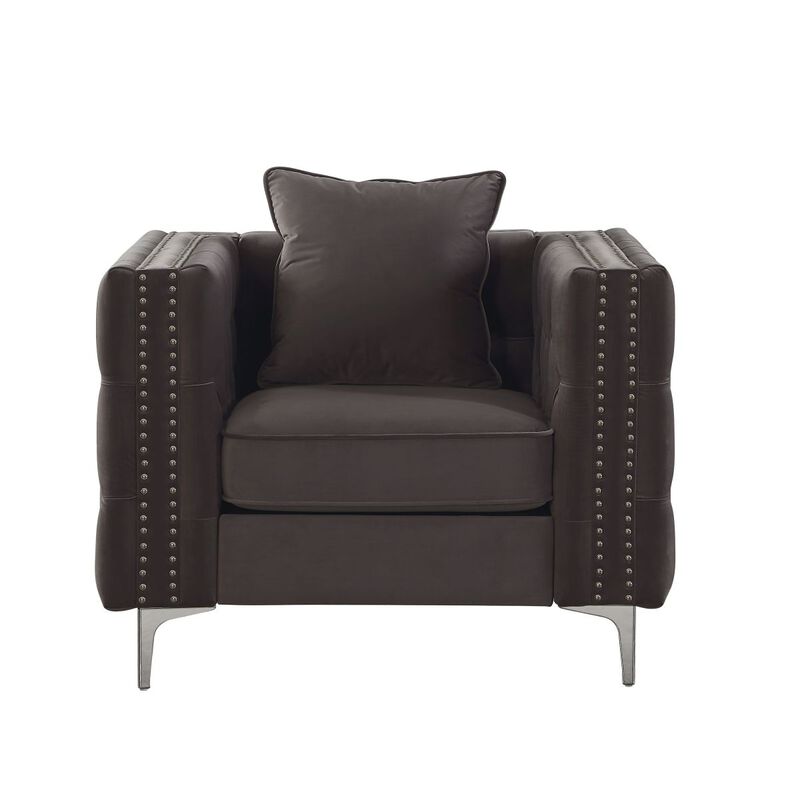 Gillian II Chair & 2 Pillow in Dark Gray Velvet