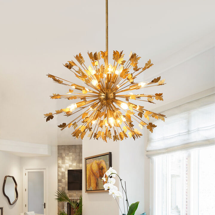 35 in. 14-Light Gold Butterfly Sputnik Sphere Distinctive Iron Chandelier