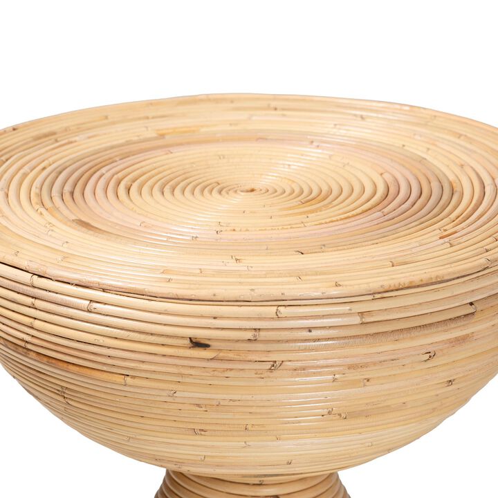 bali & pari Brookwood Natural Rattan End Table : Handcrafted Wicker Sculptural Accent Table with Pedestal Base for Living Room or Sun Room