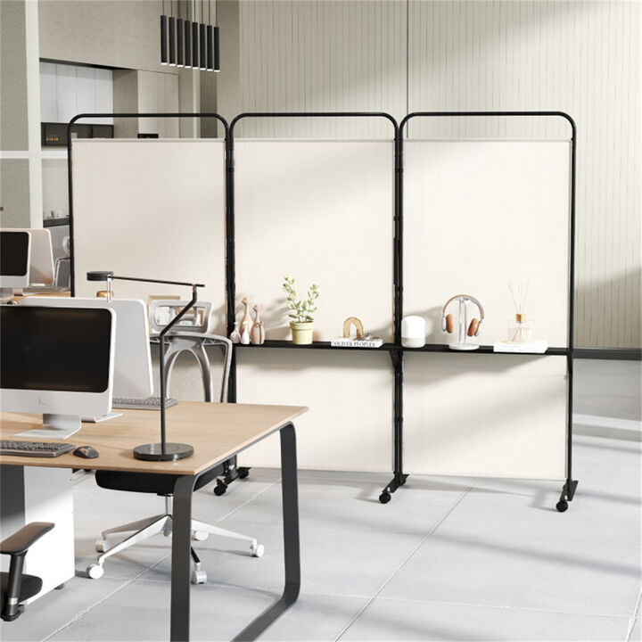 Office & Home Folding Divider &ndash; 3 Panels with Lockable Wheels and Metal Shelves
