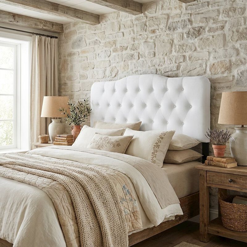 White Velvet Tufted Headboard with Diamond Pattern and Durable Upholstery image number 2