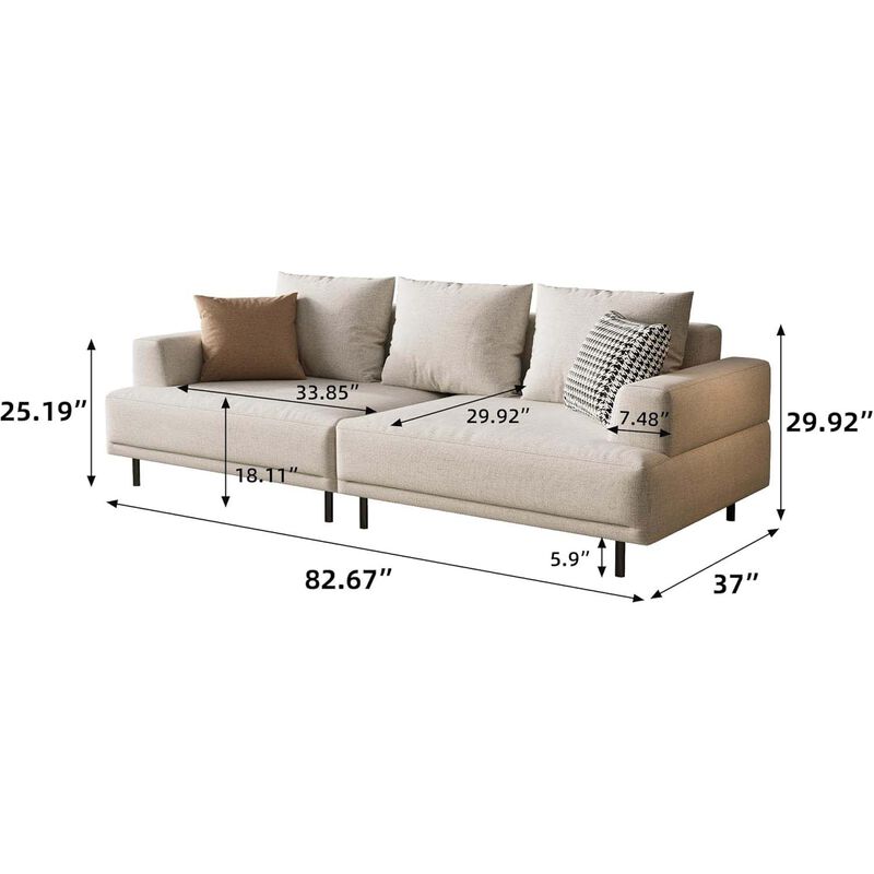 Upholstered Linen Fabric Sofa 3-Seater 82.67" Beige