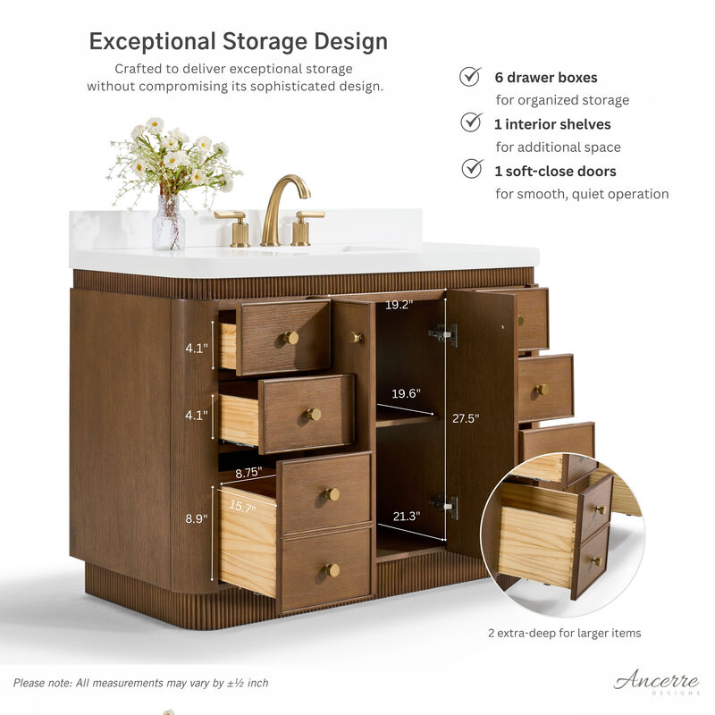 Aston 48 inch Bath Vanity Set in Chestnut Oak Finish with Alpine White Quartz Top image number 4