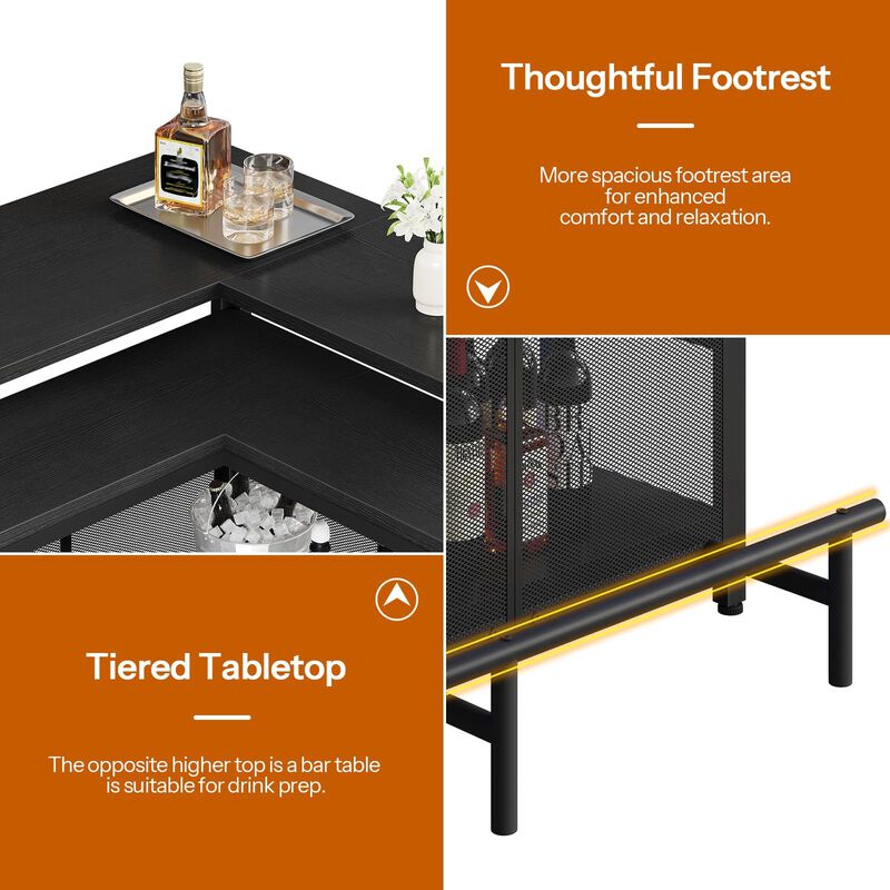 Corner L-Shaped Bar Counter with LED Lights and App Control for Home-Black image number 6