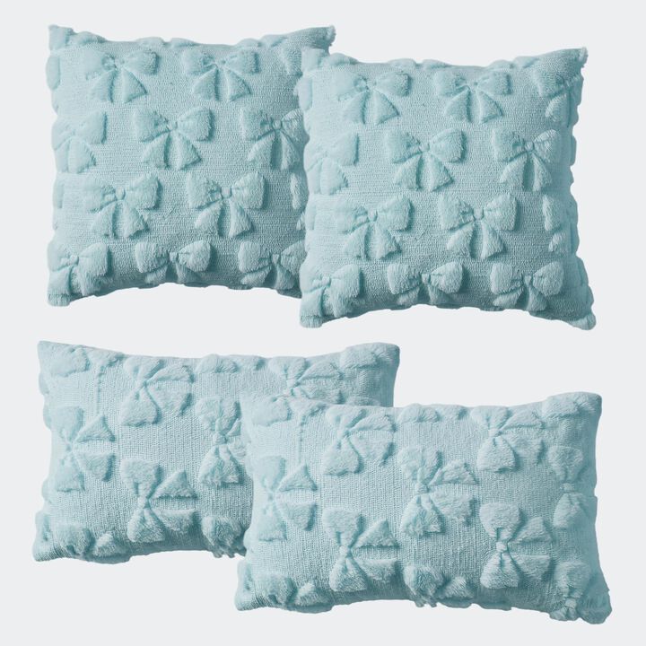 Garvee 4-Pack Bow Faux Fur Pillow Covers &ndash; Square & Lumbar Set for Couch, Sofa, Bed. 18x18/20x12 Inch