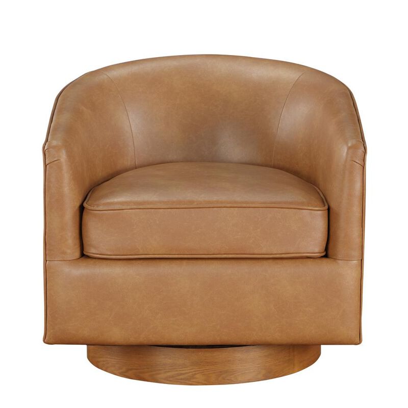 Comfort Pointe Irving Saddle Faux Leather Wood Base Barrel Swivel Chair